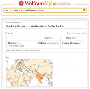 Wolfram | Alpha searching distance from Hamburg to Vizag