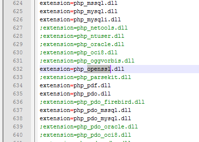 Enable the php_openssl.dll extension by taking off the ';'