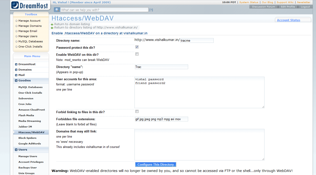 Set up Htaccess in Dreamhost Panel