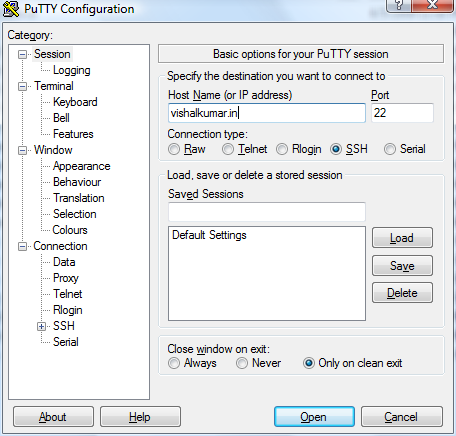 PuTTY Configuration PuTTY Configuration