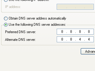 Type in the DNS Addresses: 8.8.8.8 and 8.8.4.4, and click OK